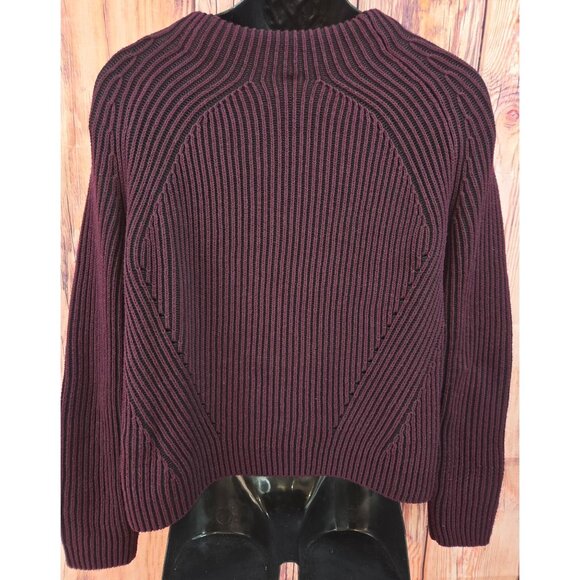 Athleta Burgundy Ribbed Knit Sweater Medium Cotton Blend Womens Pullover - Picture 2 of 7